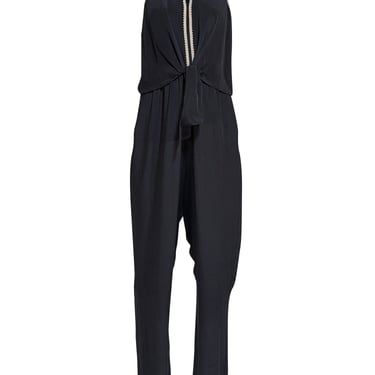 Kobi Halperin - Black Sleeveless Beaded Trim Jumpsuit Sz L
