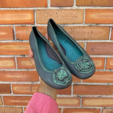 vintage y2k teal green floral leather ballet flats / eu 37 