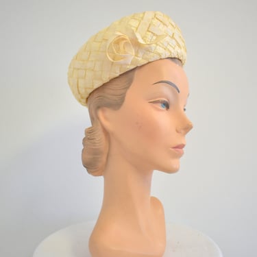 1960s Coralie Cream Woven Raffia Hat 