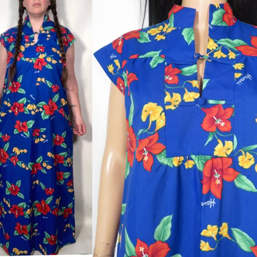 Vintage 70s Plus Size Hawaiian Lightweight Maxi Dress Made In Hawaii Size XL 16 