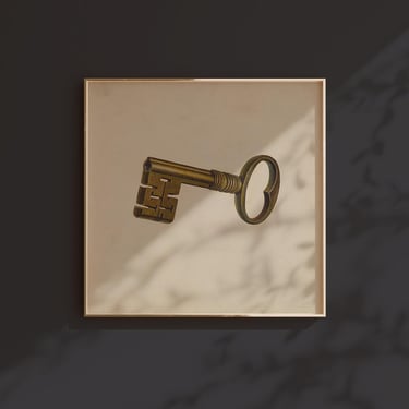 Vintage Brass Key Square Art Print, Vintage Wall | Via Shoppe ...