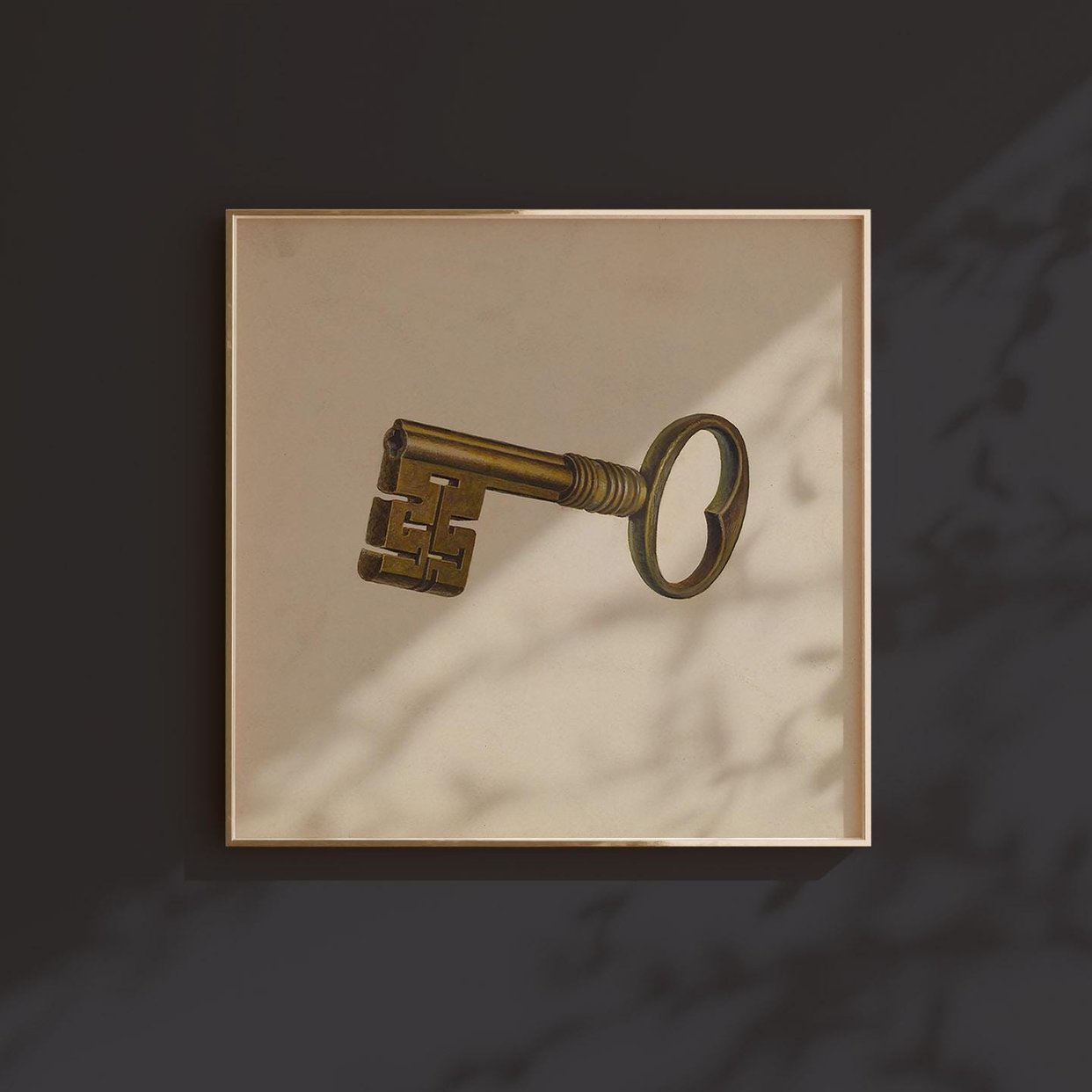 Vintage Brass Key Square Art Print, Vintage Wall | Via Shoppe ...