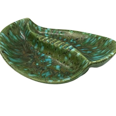 12" Turquoise Organic Leaf Mid Century Ashtray 