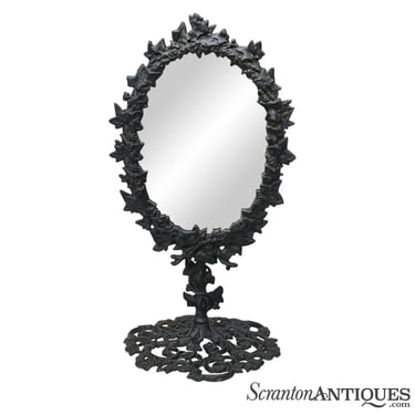 Vintage Victorian Cast Iron Grape Vine Motif Vanity Table Mirror