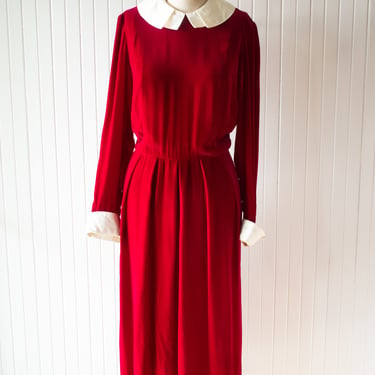 Vintage 1980s Albert Nipon Cottage Core Collared Dress Medium