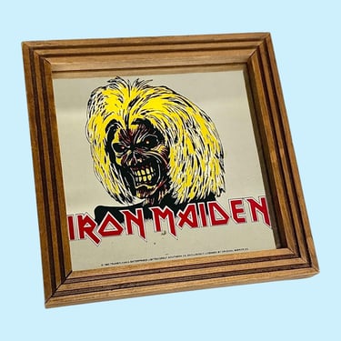 Vintage Iron Maiden Carnival Mirror 1980s Retro Size 7x7 Heavy Metal Band + Original Mirror Company + Transylvania Glass + Music Wall Decor 