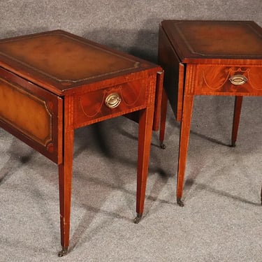 Pair Fine Quality Inlaid Sheraton Style Mahogany Pembroke End Tables C1940s