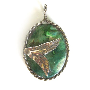 Vintage Green Turquoise and Sterling Silver Pendant, Silver Leaf Design Bohemian Style Pendant,Handmade Jewelry,S tatement Necklace 