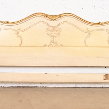 John Widdicomb French Provincial Louis XV Cream Lacquered and Parcel Gilt King Size Headboard, Circa 1950s