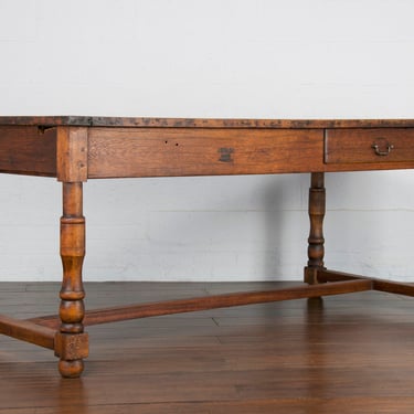 19th Century Country French Farmhouse Oak Trestle Dining Table 