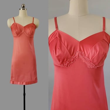 1960s Vanity Fair Slip in Bright Coral 60's Loungewear 60s Lingerie Women's Vintage Size XS 