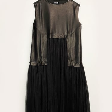 Leather and Tulle Maxi Dress