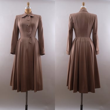Vintage 40s Princess Coat / 1940s Coat Mocha Brown Women's Small 