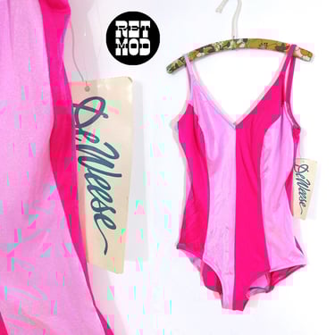 DEADSTOCK Vintage 60s 70s Pink Color Block One-Piece Swimsuit by DeWeese Designs 