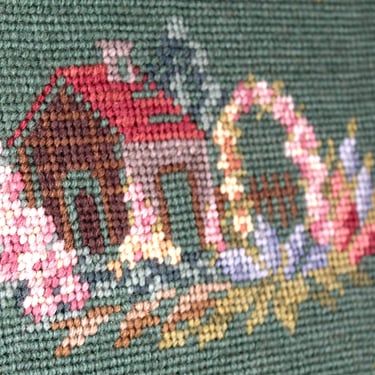 Vintage Framed Needlepoint | Classic Pastoral Cabin Scene | Bixley Shop 