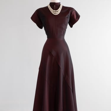 Elegant 1940's Crimson Taffeta Cocktail Dress By David Westheim / Small