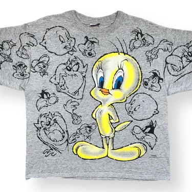 Vintage 1996 Looney Tunes Tweety Bird & Friends All Over Print Graphic T-Shirt Size Medium 