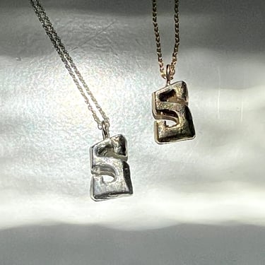 Graffiti 3D Initial Pendant charm cast from vintage mold in solid gold or sterling silver 