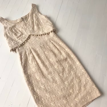 1950s Embroidered Pom Pom Wiggle Dress 