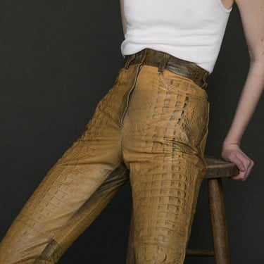 8028t / gianfranco ferre croc embossed leather pants 