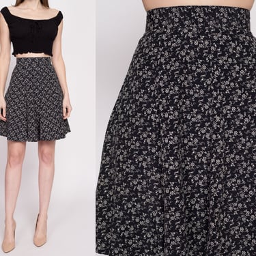80s Black Floral Mini Skirt - Medium, 28