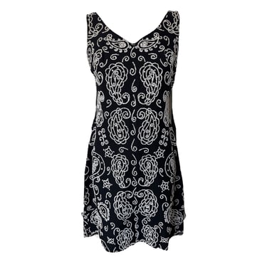 1960's Black Beaded Mini Dress with Back Pleated Flutter Panel
