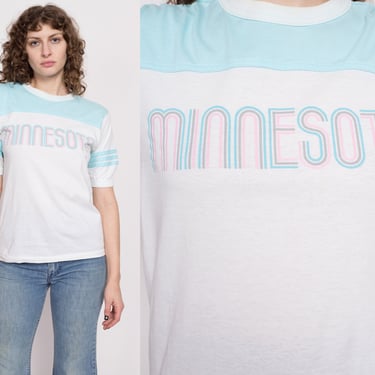 80s Minnesota Jersey T Shirt - Medium | Vintage Pastel Graphic Athletic Tee 