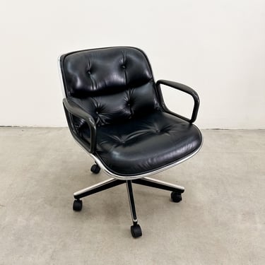 Vintage Charles Pollock Executive Chair for Knoll – Black Leather & Chrome | 1980s MCM 