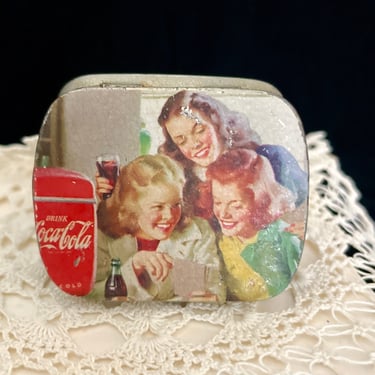 Vintage Coca Cola Compact, Pill Box, Collectible Tin, Chippy Advertising, 40s 50s, Rustic 