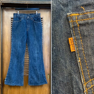 Vintage 1970’s w32 Levi’s 684 Dark Denim Flare Elephant Bell Hippie Rocker Jeans, 70’s Vintage Clothing 