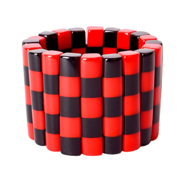 Vintage 1980s Red and Black Checkered Stretch Bracelet