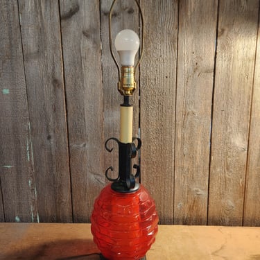 Vintage Mid Century Red Table Lamp 7.5 x 31