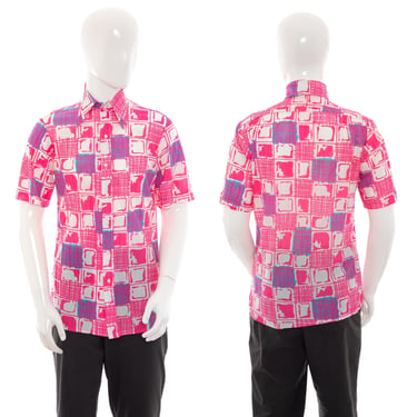 1970's Bia Pink and White Printed Shirt Size S