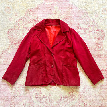 AS-IS *** Vintage 1970s 70s Corduroy Burgundy Red Blazer Suit Jacket (medium/large) 