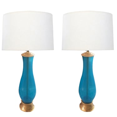A Pair of Italian Murano Hand-blown Bottle-form Art Glass Lamps