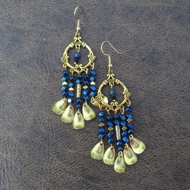 Gold chandelier and blue hematite earrings 