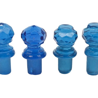 Set of 4 Vintage Variety Styled Blue Glass Bottle Stoppers