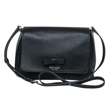 Kate Spade - Black Pebbled Leather Fold-Over Crossbody w/ Bow