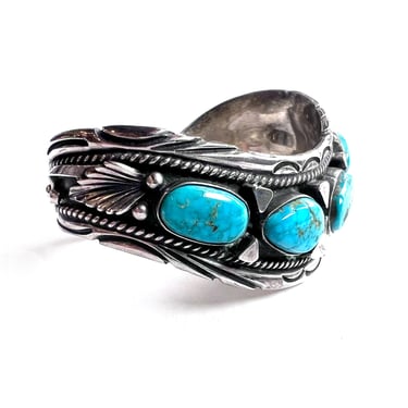 Turquoise and Sterling Silver Bracelet, Signed, Native American Jewelry, Navajo Cuff Bracelet, Estate Jewelry, Gift for Her 