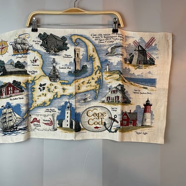 Cape Cod Souvenir Tea Dish Towel Linen Wall hanging 1960s vintage road trip 