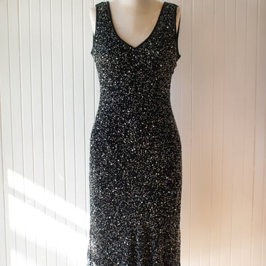 Vintage 1990s Minimalist Bias-Cut Silk Sequin Dress Medium