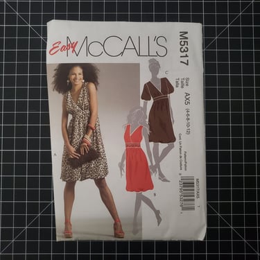 Uncut McCall's 5317 Knit Dress Pattern, Sizes 4-6-8-10-12, Factory Folded | Empire Waist Dress Pattern w/ Surplice Bodice and Sleeve Options 