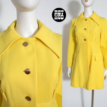 Super Lovely Vintage 60s 70s Yellow Ribbed Jacket Coat with Big Collar 