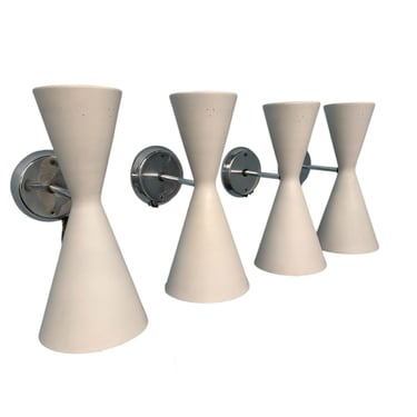 Set of Four Litecraft Mid Century Sconces in White and Chrome with Pinhole Design