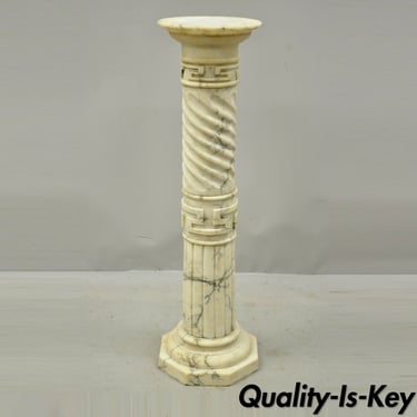 Italian Marble Classical Spiral Carved Greek Key Column Pedestal Plant Stand