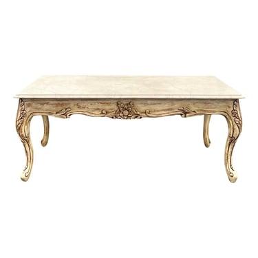 Carved Country French Marble Top Coffee Table 