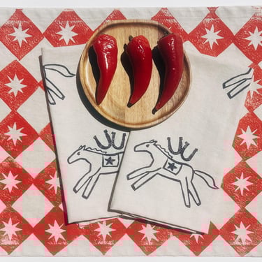 linen dinner napkins. horse on oatmeal. hand block printed. placemats. boho decor. hostess gifting. desert. cowboy. cowgirl. 