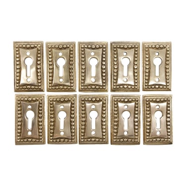 Set of 10 Old New Solid Brass Bubbled Edge Rectangle Door Keyhole Covers