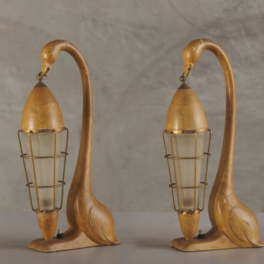 PAIR OF ALDO TURO SWAN TABLE LAMPS, ITALY 1950