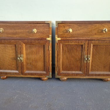 2 Campaign Nightstands by Bernhardt Cabinet Bedside Tables Nightstand Storage Dresser Chinoiserie Brass CUSTOM PAINT AVAILABLE 